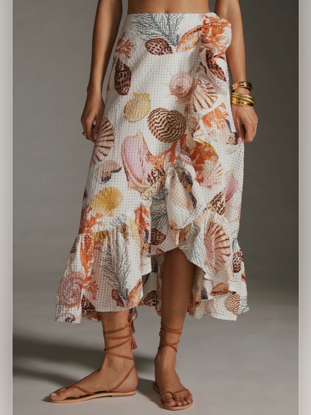 Anthropologie Maeve Seashell A-Line Wrap Midi Skirt Shell Plus 24W New Coastal